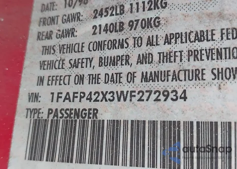 1998 Ford Mustang Gt from USA, damaged, VIN 1FAFP42X3WF272934